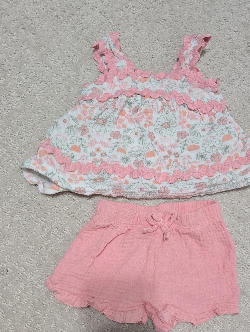 Pink Floral Baby Girl Tank Top & Shorts Set